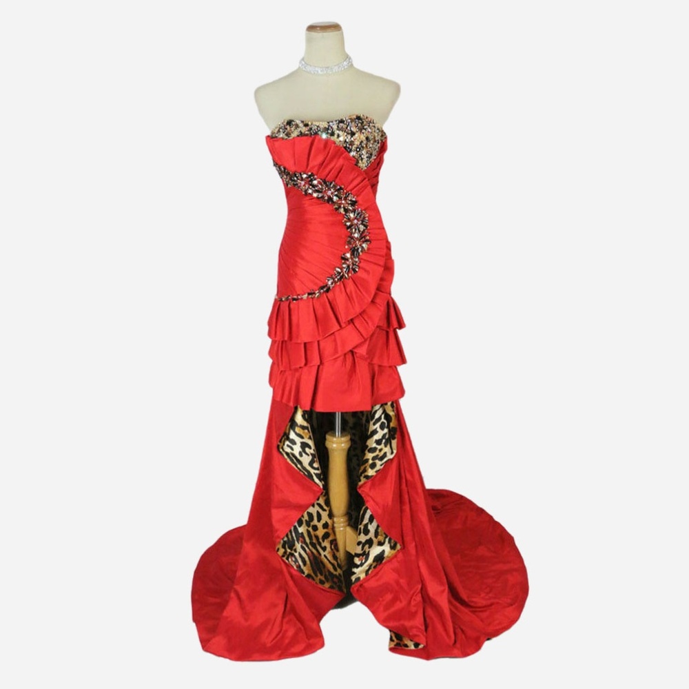 NWT RIVA Tiered Ruffle Detachable High Low Beaded